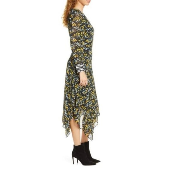 Sam Edelman Ditzy  Long Sleeve V-Neck Handkerchief Hem Midi Dress - Picture 3 of 6
